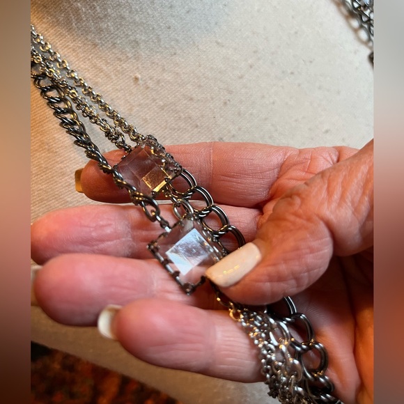 Great piece from NY & Co! Dark and light silver multi chain and crystal necklace - Picture 5 of 8